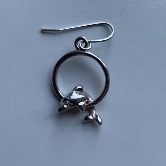 925 Sterling Silver Dolphin Pin/Charm with Silver-Tone Dolphin Earrings - Picture 8 of 10